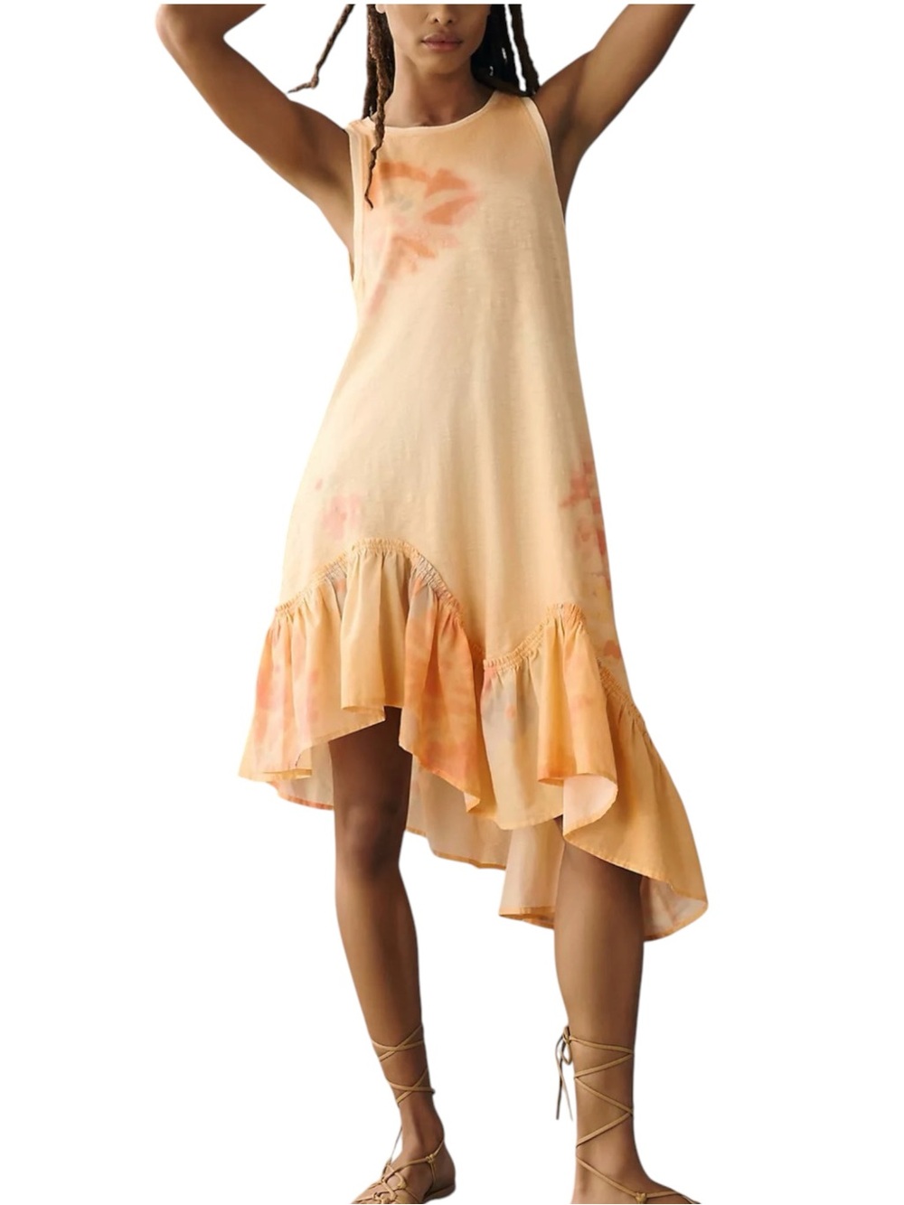 Anthropologie Daily Practice Sleeveless Printed Asymmetric Ruffle Hem Dress S